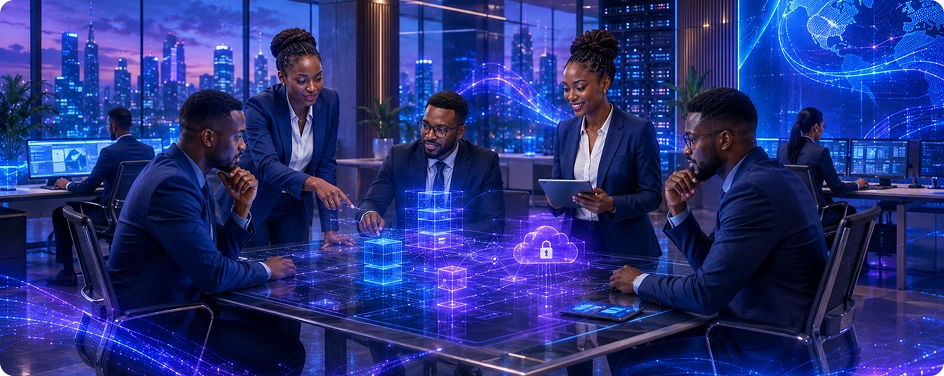 Banking professionals evaluating a modern digital platform to support lending and transaction banking transformation
